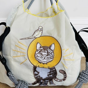 Stylish Eco-Friendly Elizabethan Collar Cat Embroidered Tote/Crossbody Bag Grocery/School/Work Mothers Day Gift 3 Ways