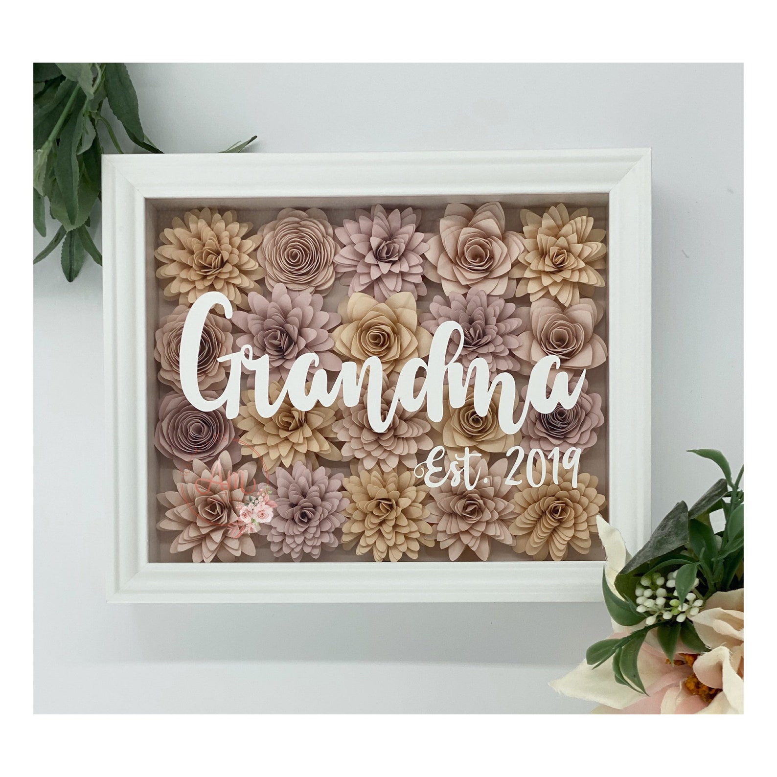 Grandma Shadow Box Paper Flower Shadow Box Grandmother Etsy