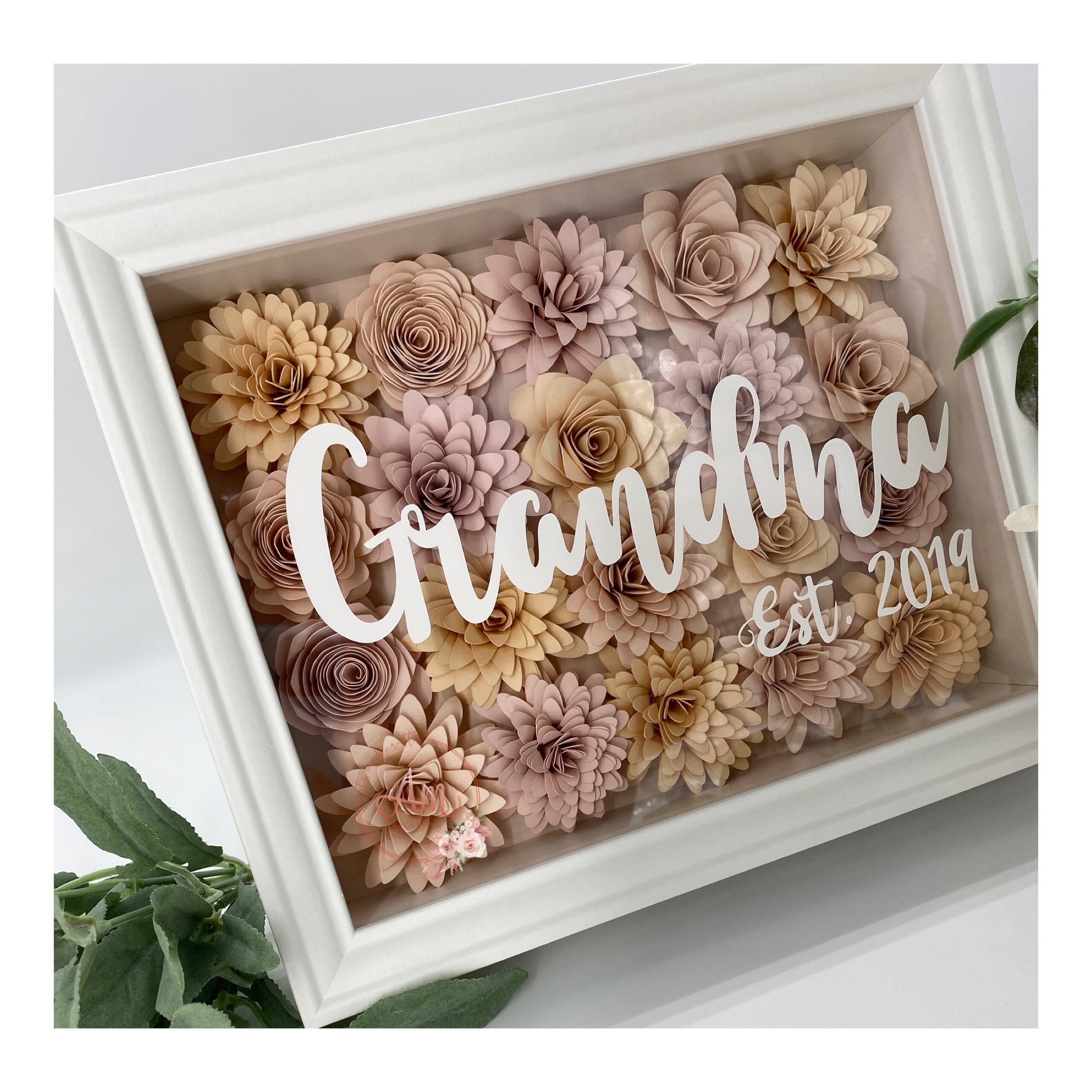Grandma Shadow Box Paper Flower Shadow Box Grandmother Etsy