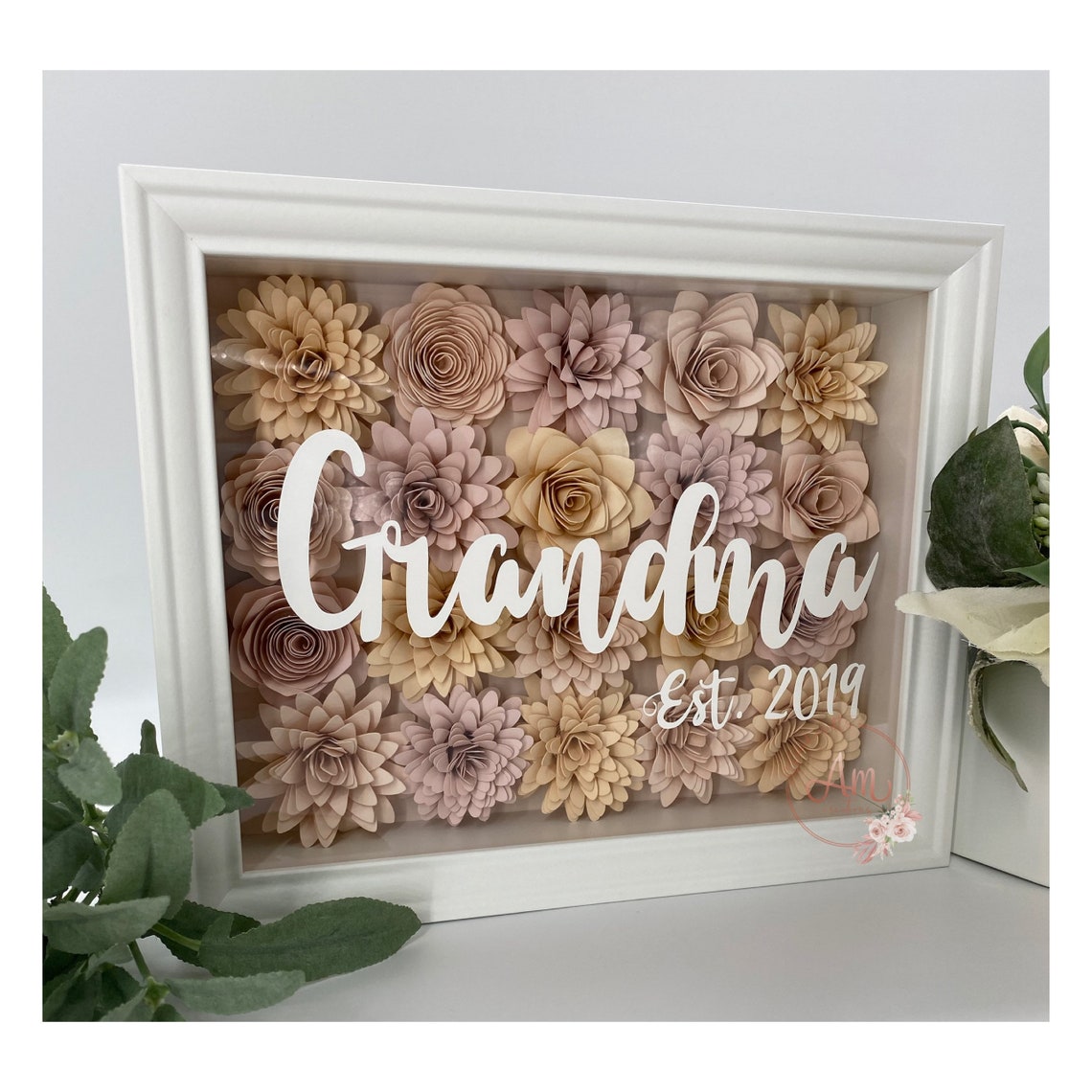 Grandma Shadow Box Paper Flower Shadow Box Grandmother Etsy