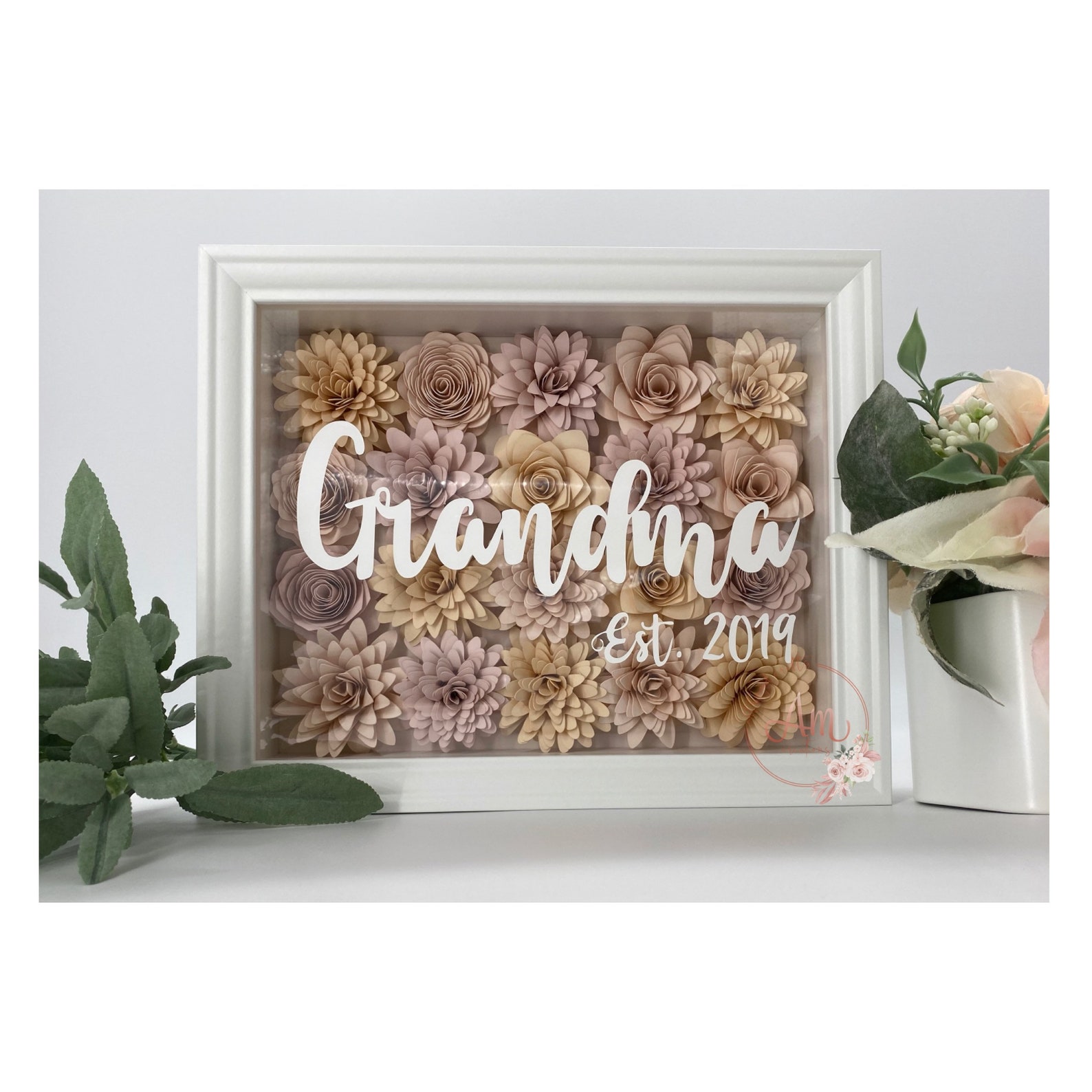 Grandma Shadow Box Paper Flower Shadow Box Grandmother Etsy