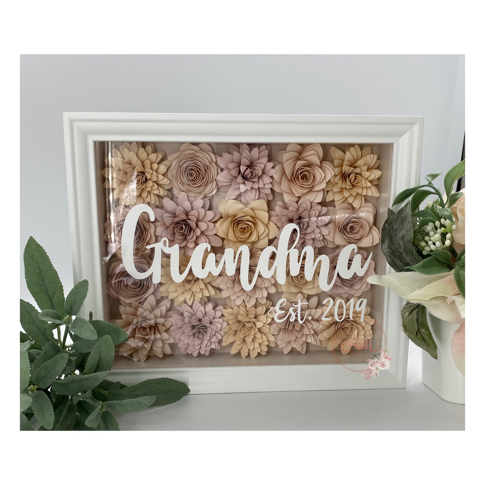 Grandma Shadow Box Paper Flower Shadow Box Grandmother Etsy