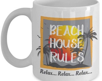Beach House Rules Summer Seaside Vacation Coffee & Tea Gift Mug For Men and Women