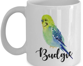 Cute Parakeet Budgie Painting Print Coffee & Tea Gift Mug Cup, Accessories, Supplies, Things, Merchandise And Novelty Gifts For Bird...