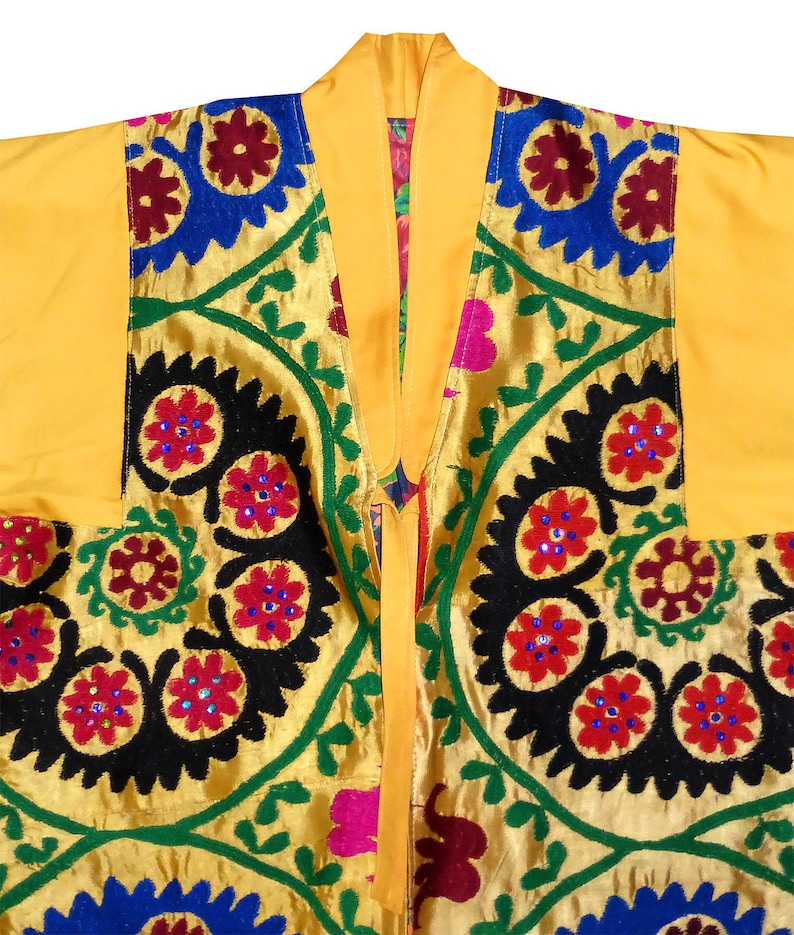 kaftan long jacket coat robe plus size #a11365 caftan vintage natural silk embroidered suzani uzbek chapan