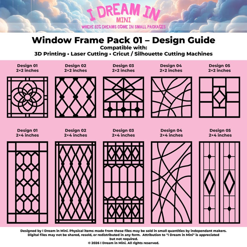 10 Miniature Window Frames, 1:12 Scale SVG DXF STL Files (digital ...