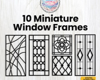 10 miniatuur raamkozijnen, schaal 1:12 SVG DXF STL-bestanden (digitale download)