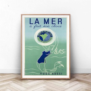 La Mer Poster | France Wall Art | Paris Print | Vintage Wall Art | France Travel Poster