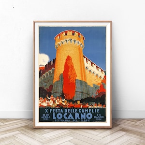 CARTEL de viaje LOCARNO, Arte de la pared de París, impresión de arte suizo, impresión de Francia, cartel de Italia, cartel de la montaña, vintage viaje, arte de la pared de verano