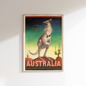 Australia Kangaroo Poster, Vintage Australia Artwork, Australia Poster, Vintage Australia Poster