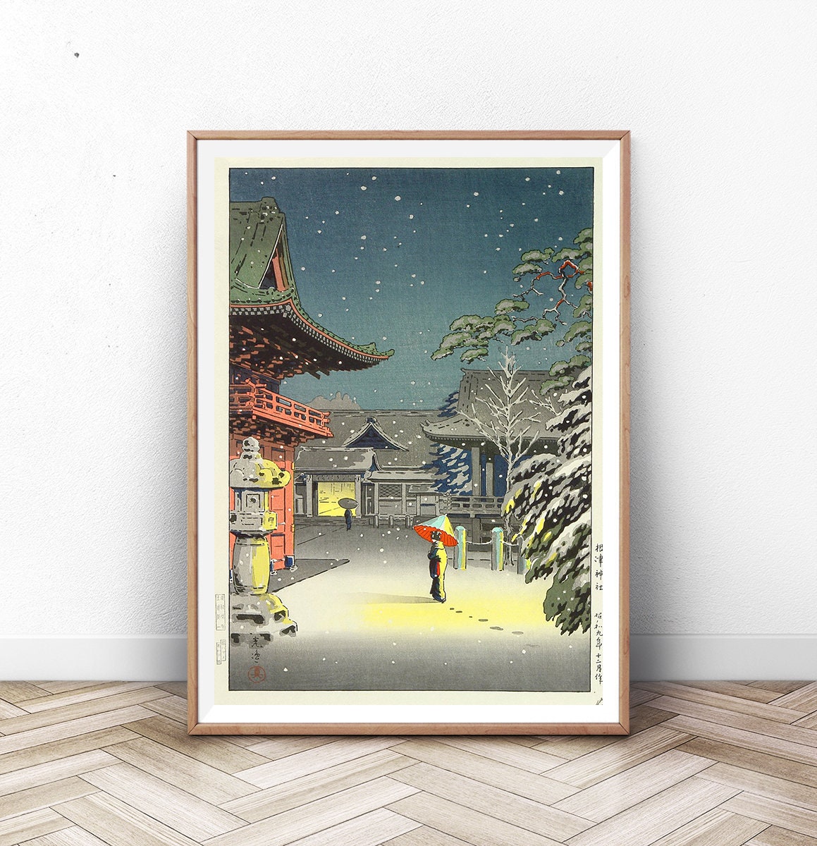浮世絵版画ポスター 土屋鯉逸版画：根津神社の雪、日本の浮世絵ポスター - Etsy 日本