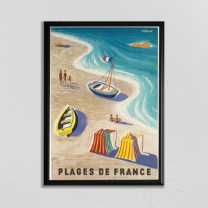 Cartel de viaje de Francia, arte de la pared de París, impresión de la Riviera Francesa, impresión de Francia, arte del sur de Francia, affiche, vintage viaje, arte de la pared de la playa