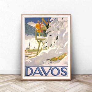 Vintage Davos Ski Poster: Ski fahren Kunstdruck