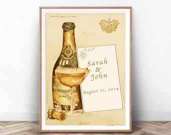 Impression personnalisée d'anniversaire de champagne, cadeau de mariage
