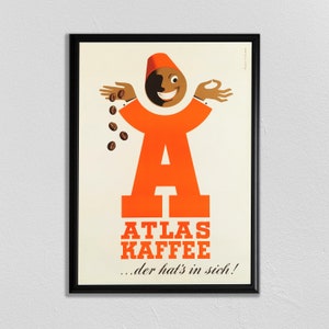 Vintage Atlas Kaffee-affisch: Retro kaffetryck, köksväggkonst bild 1