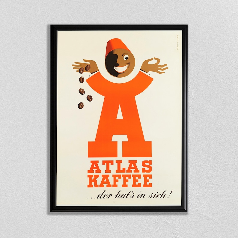 Vintage Atlas Kaffee-affisch: Retro kaffetryck, köksväggkonst bild 1