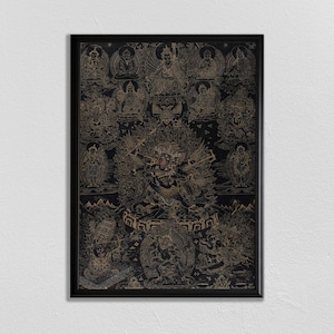 tibetan poster, Buddhism, Tibetan deity, Vajrayana, ascetic, Tibet, dancing skeleton, Mahakala, buddhism decor, tibetan wall art