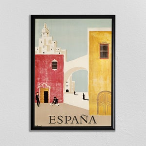 Vintage Spain Travel Poster: Barcelona Skyline Art Print