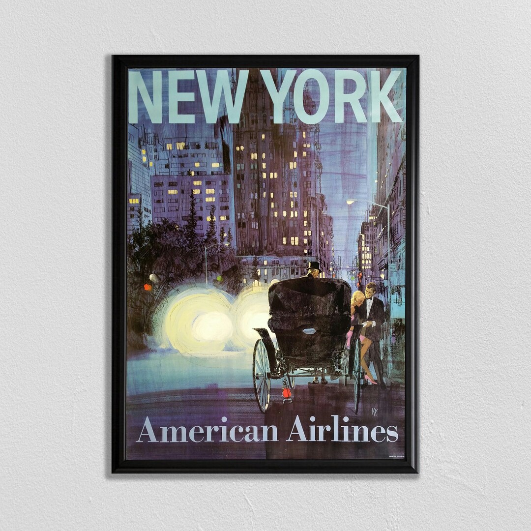 Vintage New York Travel Poster: Big Apple Skyline Art Print - Etsy