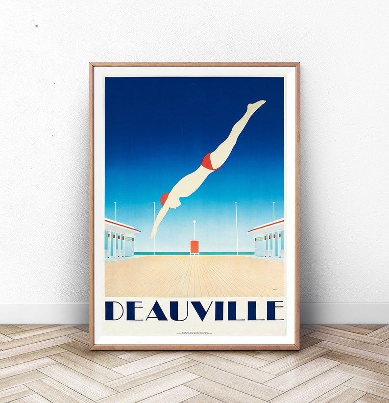 Deauville Art Deco Poster, Art Deco Print Swimming Poster Kodak Poster, Beach Poster, Swimming Art, Interior Design, Home Decor image 1