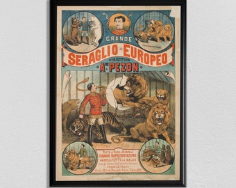 Cartel del circo, arte, decoración de circo, cartel de animales, arte del vivero, cartel de circo vintage, arte de circo retro