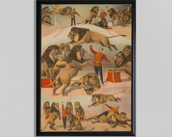 impresión del gato del león, cartel del circo, decoración del circo, arte de la pared, cartel del circo de la vendimia, decoración del hogar, impresión del cartel del circo