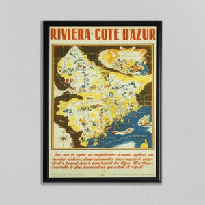 Côte d'Azur Poster, French Riviera, Côte d'Azur Print, wall decor, France Vintage Travel Poster, affiche