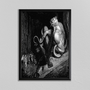 Gustave Dore print, occult print, occult poster, occult illustration, Paradise Lost, monster poster, gnarled monster, kraken