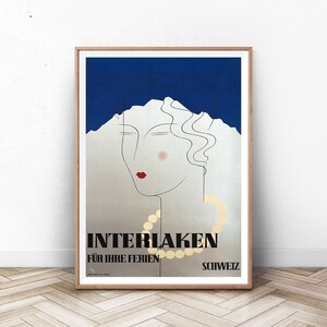 Interlaken Switzerland Art Deco Poster: Vintage Travel Print