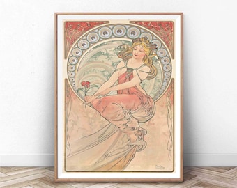 Alphonse Mucha Print / Art Nouveau / Home Decor / Vintage / flower girl
