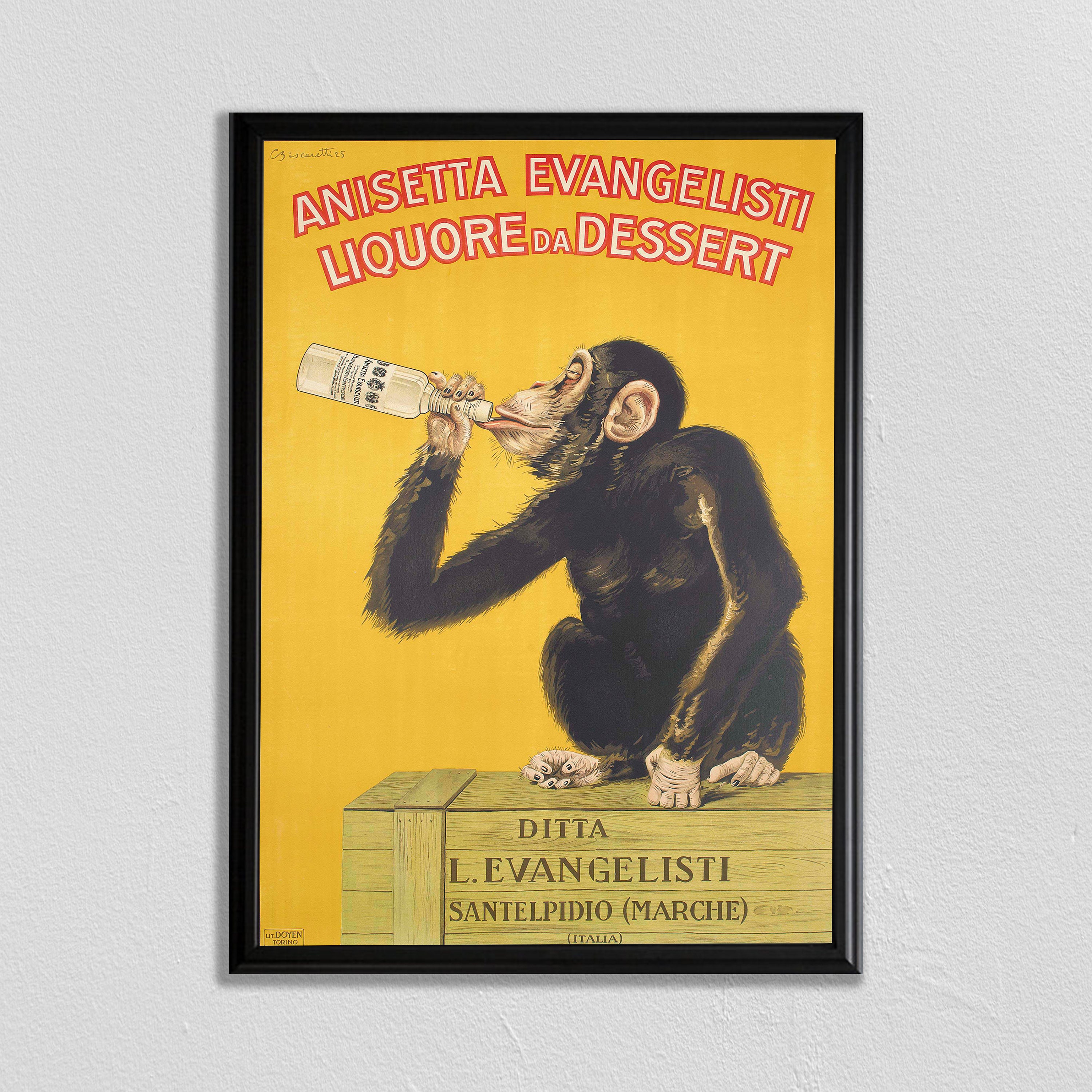 Vintage Anisetta Evangelisti Poster: Monkey Liquor Ad, Paris Wall