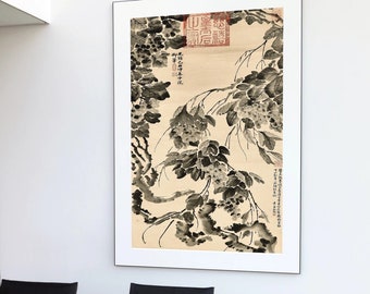 Vintage Chinese Floral Art Print: Botanical Wall Decor