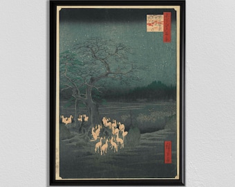 Japan Print, Bloque de madera japonés, Cartel de Japón, Fox Art, Impresión de 1800s, Vintage Japan Art, Japonés Clásico, UTAGAWA HIROSHIGE (1797-1858)