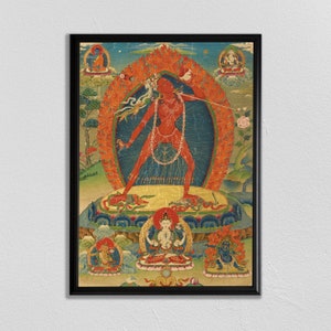 Tibetan deity, Buddhism, Vajrayana, ascetic, Tibet, dancing skeleton, Mahakala, buddhism decor, tibetan poster, tibetan wall art, Asian Art