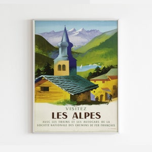 Les Alpes, French Alps Print, France Poster, Skiing, Mountain Art, Tourism Print, Vintage, Home Decor, Paris Print