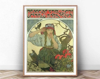 Alphonse Mucha Print / Art Nouveau / Home Decor / Vintage / flores