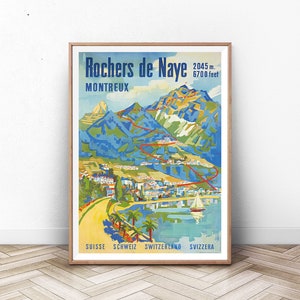 Montreux Riviera Suisse Vintage Travel Poster, arte de viaje, cartel de francia, cartel de turismo, cartel francés, arte de viaje de Francia, Niza Francia