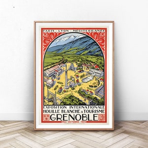 Cartel de viaje de GRENOBLE, arte de la pared de París, impresión de arte suizo, impresión de Francia, cartel de Italia, cartel de la montaña, viajes vintage, arte de la pared de verano