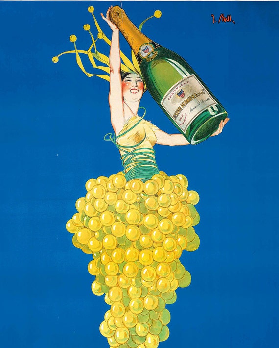 Vintage Champagne Poster: Joseph Perrier, Paris Bar Decor - Etsy