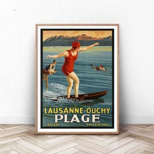 Lausanne Switzerland Vintage Travel Poster: Swiss Wall Art Print