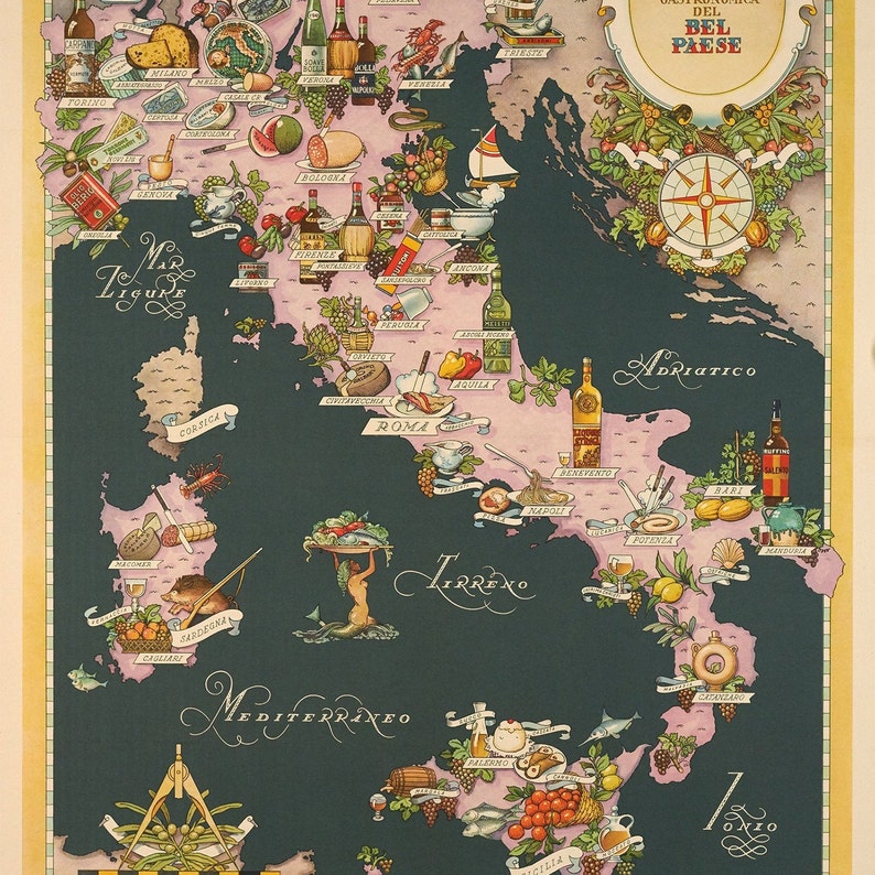 ITALY CHEESE MAP Cheese Art Italy Cheese Poster Retro Food Etsy