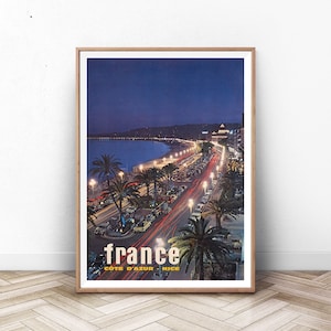Impresión de la Costa Azul, Cartel de viaje de Francia, Impresión de París, Arte de la pared de París, impresión de Francia, arte de pared de mediados del siglo, arte moderno de la pared, Affiche, NIZA