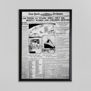 TITANIC POSTER, vintage newspaper, front page, historic news, new york tribune, cover, print, history, disaster, Newspaper Poster