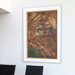 Japan Woodblock Print, Japanese Print, Japanese Art, Cherry Blossoms, Japan Poster, Japon,  Vintage Japanese Japan Poster, Estampe Japonaise