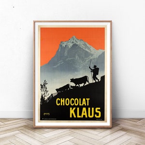 CHOCOLAT KLAUS POSTER: Mont Blanc Poster, French Art, Skiing Print, Mont Blanc Print, Mountaineering, Ski Poster, Paris Print, Wall Art