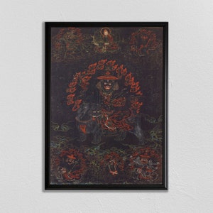 tibetan poster, Buddhism, Tibetan deity, Vajrayana, ascetic, Tibet, dancing skeleton, Mahakala, buddhism decor, tibetan wall art