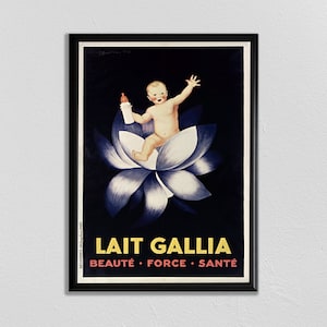 Leonetto Cappiello Vintage Print, Paris Wall Art, Vintage French Poster, Lait Gallia, Vintage Ad, Literary Poster, Food and Drink