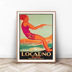 Vintage Wasserski Poster: Locarno Schweiz Travel Art