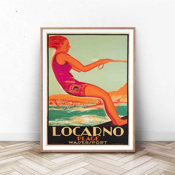 Vintage Waterskiing Poster | Vintage Travel Poster | Tourism Wall Art | Switzerland Poster | Watersports