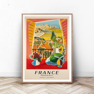 Cartel de viaje de Francia, arte de la pared de París, impresión de la Riviera francesa, impresión de Francia, Provenza, cartel tropical de la playa, vintage viaje, arte de la pared de verano
